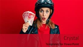  Presentation with motorcycle - Presentation design having hispanic-young-woman-wearing-motorcycle background and a crimson colored foreground