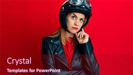 Presentation with motorcycle - PPT theme with hispanic-young-woman-wearing-motorcycle background and a wine colored foreground
