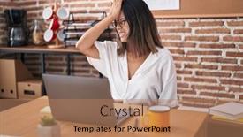  Presentation with office - Presentation theme consisting of hispanic-young-woman-working background and a coral colored foreground