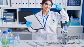  Presentation with great idea - PPT layouts having hispanic-young-woman-working background and a light blue colored foreground