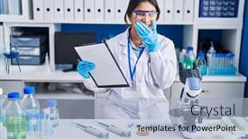  Presentation with scandal - Presentation design having hispanic-young-woman-working background and a light blue colored foreground