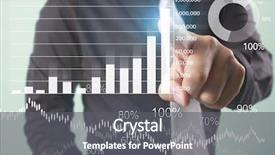  Presentation with market data - Cool new slide deck with histogram - businessman touching graphs of financial backdrop and a gray colored foreground