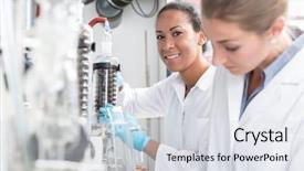  Presentation with small group working - Cool new slide deck with histology - group of scientists working backdrop and a sky blue colored foreground