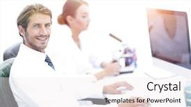  Presentation with editable of computer memory - Slides having histopathology - young male technician working background and a sky blue colored foreground