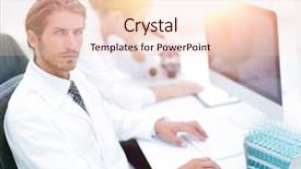  Presentation with computer - Colorful slide set enhanced with histopathology - young male technician working backdrop and a lemonade colored foreground