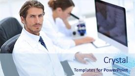  Presentation with computer science led - PPT layouts with histopathology - young male technician working background and a sky blue colored foreground