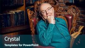  Presentation with old man - Colorful presentation design enhanced with historian - old intelligent man reading backdrop and a ocean colored foreground