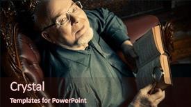  Presentation with english literature old book - PPT theme with historian - old intelligent man reading background and a wine colored foreground