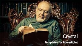  Presentation with old book - Colorful PPT theme enhanced with historian - old intelligent man reading backdrop and a wine colored foreground