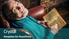  Presentation with feather and old book - Colorful slide set enhanced with historian - old intelligent man reading backdrop and a ocean colored foreground