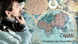  Presentation with costume - Colorful slides enhanced with historian - portrait of a handsome man backdrop and a light blue colored foreground