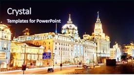  Presentation with street shanghai night - Cool new slides with historic architecture panorama at night backdrop and a  colored foreground
