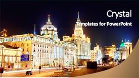  Presentation with street shanghai night - Cool new slide deck with historic architecture panorama at night backdrop and a black colored foreground