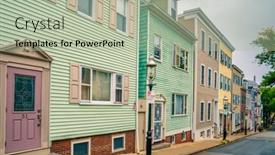  Presentation with neighborhood - PPT theme with historic-bunker-hill-neighborhood background and a mint green colored foreground