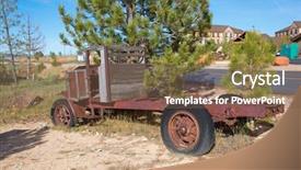  Presentation with old car - PPT layouts featuring historic cars - abandond rusty wrecks background and a tawny brown colored foreground