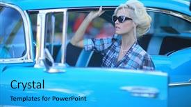  Presentation with vintage car - Cool new presentation with historic cars - beautiful woman posing backdrop and a cyan colored foreground