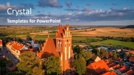  Presentation with light - Presentation theme having historic-church-in-gniew background and a teal colored foreground