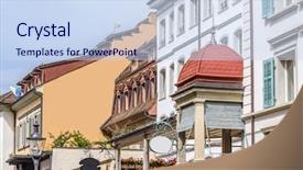  Presentation with switzerland - Slides with historic city center of lucerne with on sky clouds canton of lucerne switzerland background and a sky blue colored foreground