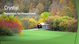  Presentation with rural - Cool new PPT layouts with historic covered bridge in rural backdrop and a violet colored foreground