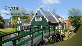  Presentation with dutch - Colorful slide deck enhanced with historic-dutch-village-zaanse-schans backdrop and a light blue colored foreground