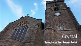  Presentation with glass tower - PPT theme with historic-evangelist-church-clock-tower background and a dark gray colored foreground