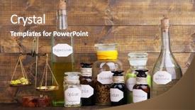  Presentation with old fashioned - PPT theme consisting of historic old pharmacy bottles background and a coral colored foreground