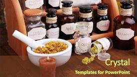  Presentation with history - Presentation design consisting of historic old pharmacy bottles background and a tawny brown colored foreground