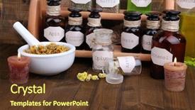  Presentation with bottles - Slide deck featuring historic old pharmacy bottles background and a tawny brown colored foreground