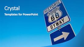  Presentation with route - Cool new presentation theme with historic route 66 highway signs backdrop and a teal colored foreground