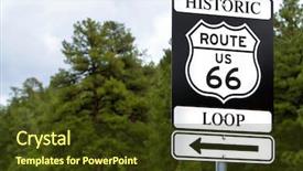  Presentation with route - Beautiful presentation theme featuring historic route 66 road sign backdrop and a tawny brown colored foreground