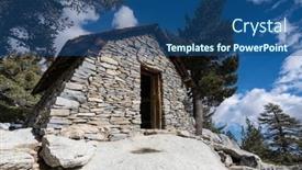  Presentation with summit - PPT theme enhanced with historic-stone-cabin-near background and a ocean colored foreground