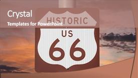  Presentation with route - Colorful theme enhanced with historic us route 66 highway backdrop and a coral colored foreground