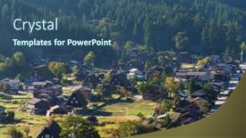  Presentation with village - Presentation consisting of historic-village-of-shirakawago background and a ocean colored foreground