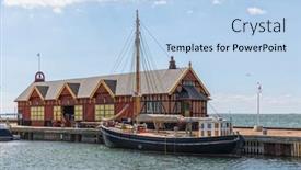  Presentation with sail - Slide set featuring historic-warehouse-and-sail-ship background and a light blue colored foreground