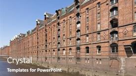  Presentation with hamburg - Theme with historic warehouses at speicherstadt hamburg background and a coral colored foreground