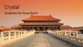  Presentation with forbidden city - Beautiful PPT theme featuring historical architecture in forbidden backdrop and a coral colored foreground