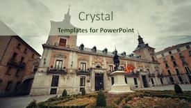 Presentation with historical building - Presentation theme featuring historical-building-in-plaza-de background and a soft green colored foreground