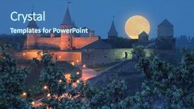  Presentation with illumination - Slides enhanced with historical buildings - night landscape with full moon background and a ocean colored foreground
