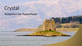  Presentation with scotland - PPT theme having historical buildings - stalker castle an island castle background and a  colored foreground