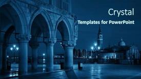  Presentation with historical buildings - PPT theme featuring historical buildings at piazza san marco and san giorgio maggiore church at night in venice and italy background and a ocean colored foreground
