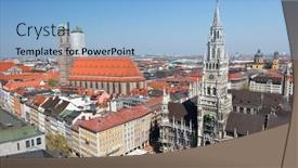  Presentation with town hall - Slide set featuring historical center of munich city marienplatz new town hall and frauenkirche background and a light blue colored foreground