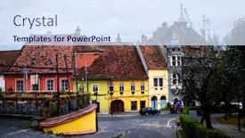  Presentation with sighisoara - Colorful presentation enhanced with historical-centre-of-colorful-romanian backdrop and a sky blue colored foreground