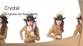  Presentation with brown and white - Cool new presentation theme with historical character - woman in brown dress isolated backdrop and a  colored foreground