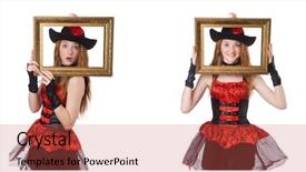  Presentation with pirate - Slide set consisting of historical character - woman pirate with picture frame background and a red colored foreground