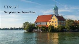  Presentation with build - Colorful presentation design enhanced with historical-church-and-castle-build backdrop and a light blue colored foreground