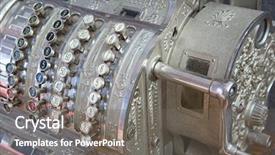 Presentation with mechanical engineering machine tools - Slides with ancient mechanical cash register machine background and a gray colored foreground