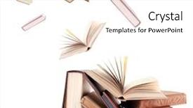  Presentation with flying - Presentation having historical novel - flying books isolated on white background and a white colored foreground