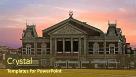  Presentation with historical building - Slide set featuring historical medieval music building in amsterdam the netherlands at sunset background and a tawny brown colored foreground
