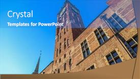  Presentation with town hall - Presentation theme featuring historical-museum-of-the-city background and a teal colored foreground