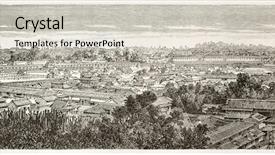  Presentation with view of the old port - Slide deck consisting of historical painting - edo tokyo old view created background and a soft green colored foreground